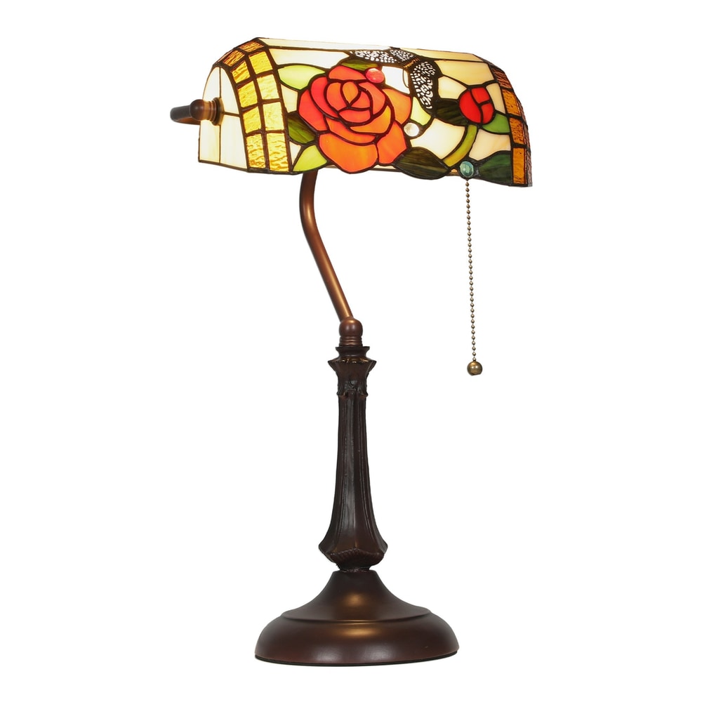HOMCOM Tiffany-Style Rose and Butterfly Table Lamp with a stained glass shade featuring roses and butterflies