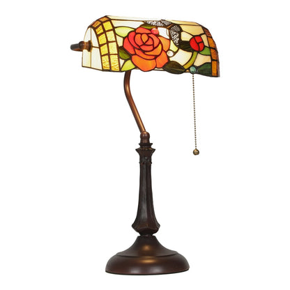 HOMCOM Tiffany-Style Rose and Butterfly Table Lamp with a stained glass shade featuring roses and butterflies
