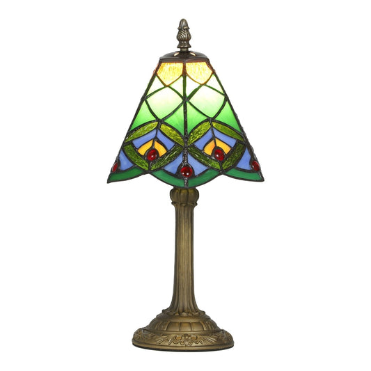 HOMCOM Tiffany-Style Table Lamp with Geometric Patterns featuring a green stained glass shade