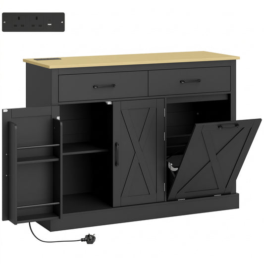 HOMCOM Tilt Out Trash Cabinet with Charging Station in Black