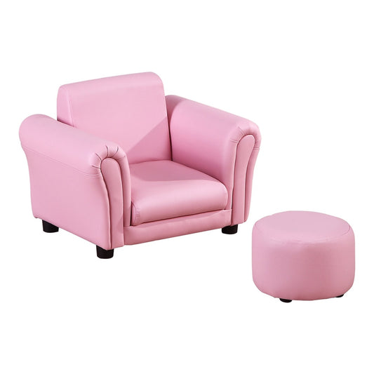 HOMCOM Toddler Chair Single Seater Kids Sofa Set in pink with a matching round foot stool