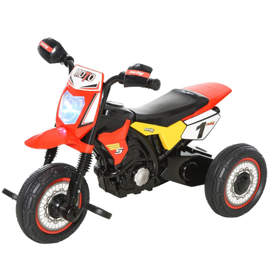HOMCOM Toddler Pedal Motorcycle Kids Ride On Tricycle Early Learning in red, black and yellow with lights on