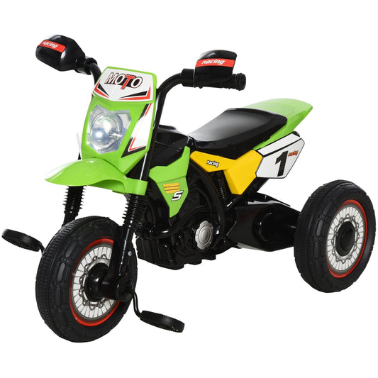 HOMCOM Toddler Pedal Motorcycle Kids Ride On Tricycle Early Learning in green on a white background