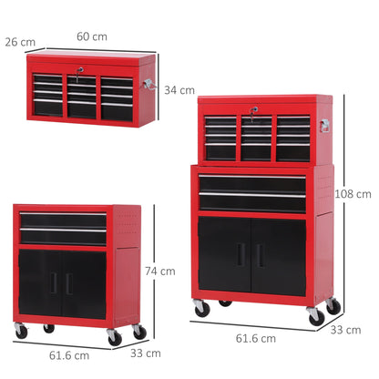 The tool box shown in three parts with labels indicating the height and width