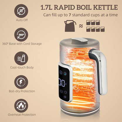 Close up of the grey kettle showing internal heating elements and features