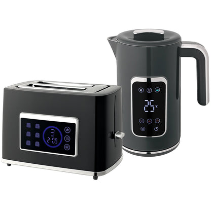 HOMCOM Touch Screen Kettle and Toaster Set in grey with digital displays