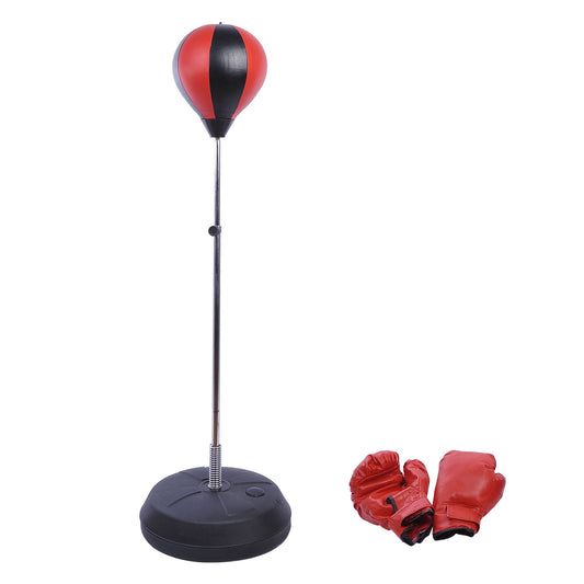 HOMCOM Training Boxing Punch Ball Set with a red and black ball on a stand and red boxing gloves