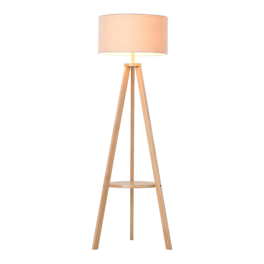 HOMCOM Tripod Floor Lamp with a cream linen shade and wooden tripod legs