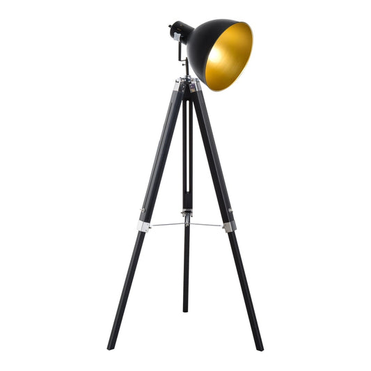 HOMCOM Tripod Floor Lamp with black legs and gold interior spotlight