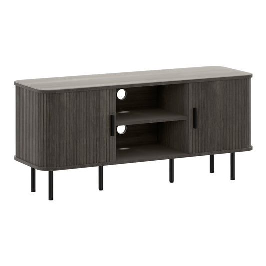 HOMCOM TV Stand Cabinet with grey finish, featuring two doors and open shelving in the middle