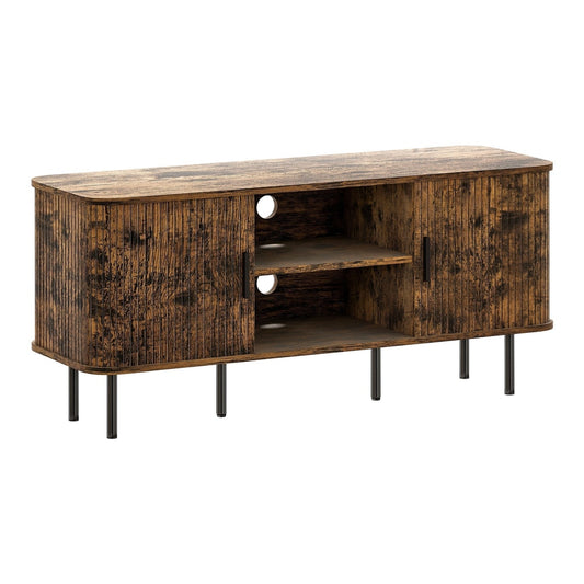 HOMCOM TV Stand Cabinet with two cupboards and open shelves in a rustic brown finish