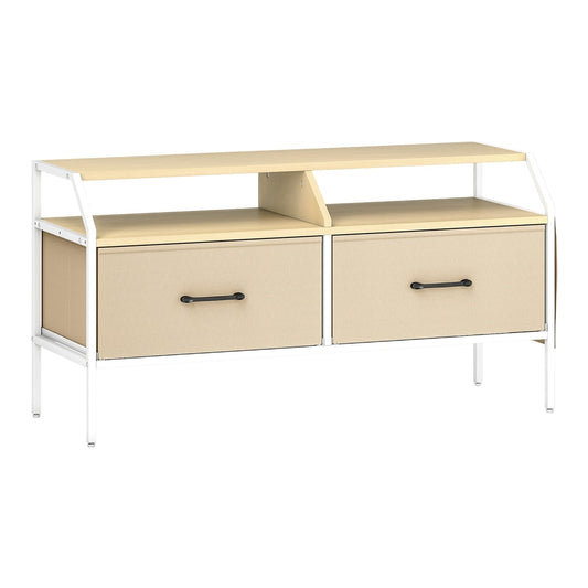 HOMCOM TV Stand Cabinet with two fabric drawers and open shelving in a natural wood finish