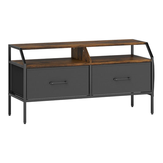HOMCOM TV Stand Cabinet with two fabric drawers and open shelving