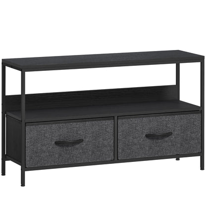 HOMCOM TV Stand Cabinet with 2 Foldable Drawers in black, a long unit with a shelf above two drawers