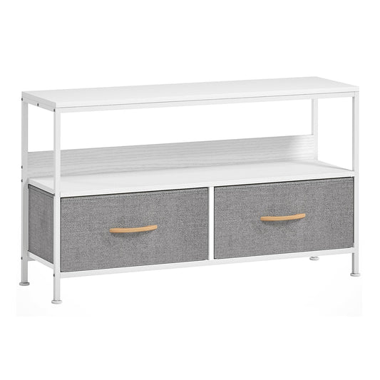 HOMCOM TV Stand Cabinet with 2 Foldable Drawers in white with grey drawers