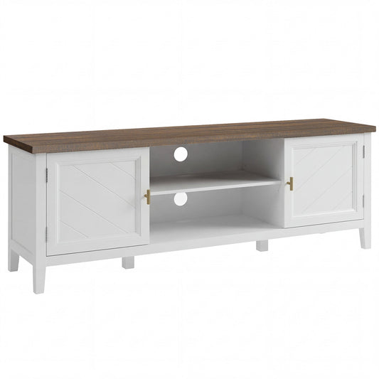 HOMCOM TV Stand for TVs up to 42 Inch in white with a wood effect top and two cabinets
