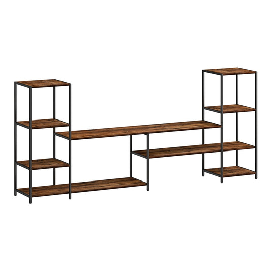 HOMCOM TV Unit for TVs up to 60 Inches, a long industrial style entertainment centre with shelves and side towers