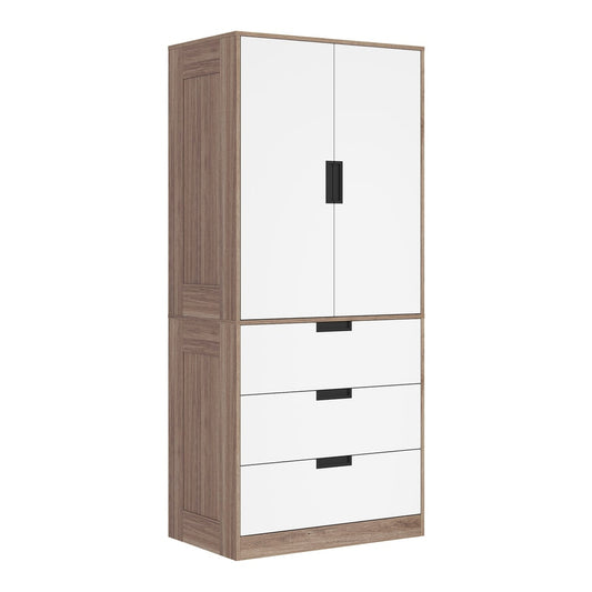 HOMCOM Two Door, Two Drawer Wardrobe in white and brown with two doors and three drawers
