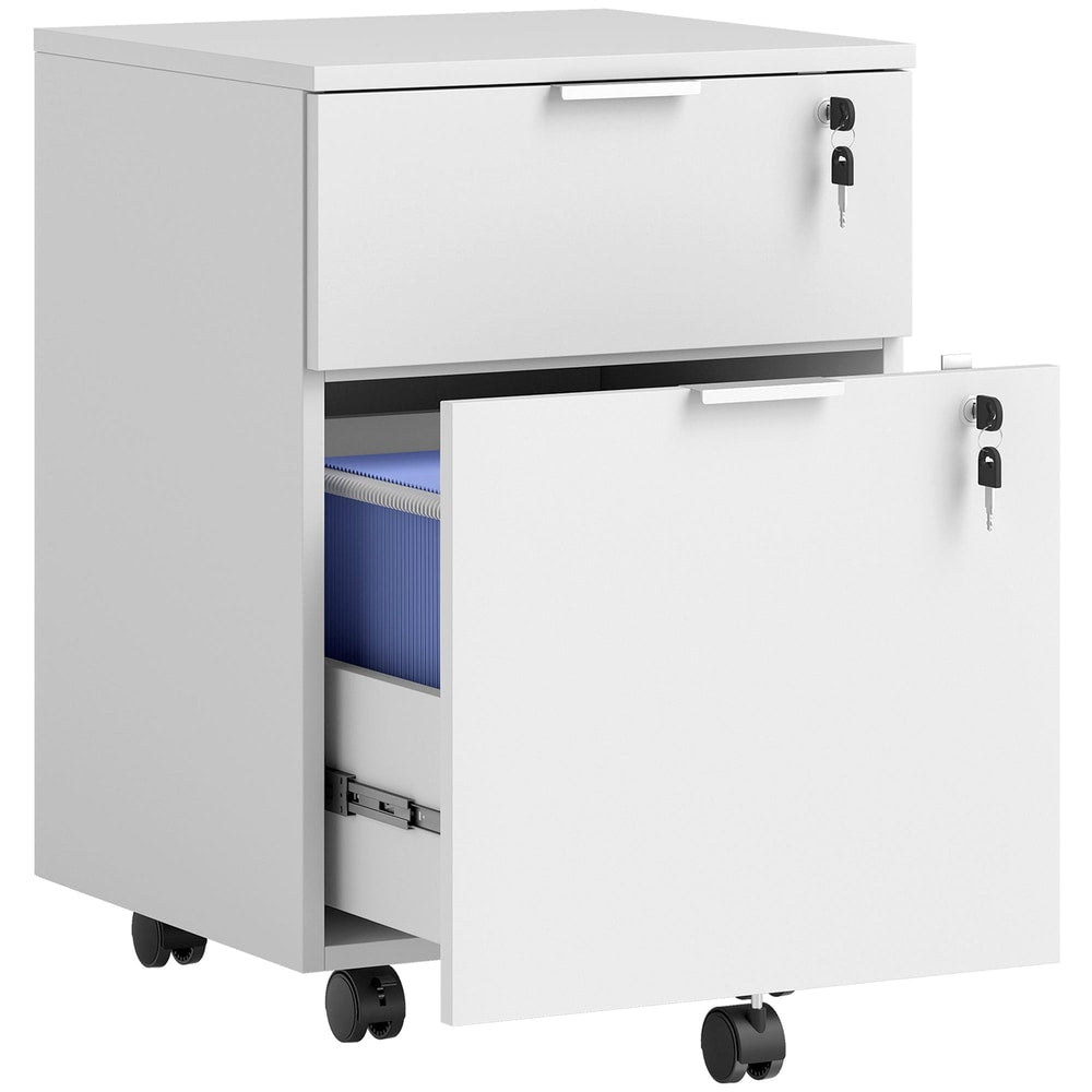 HOMCOM Two-Drawer Lockable Filing Cabinet in white with two drawers and wheels
