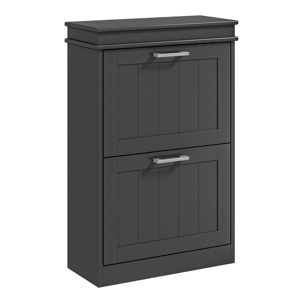 HOMCOM Two-Drawer Minimalistic 10-Shoe Cabinet in black with two pull-down storage compartments