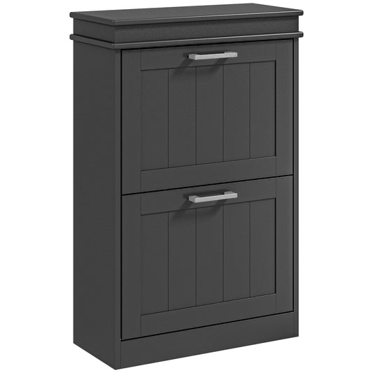 HOMCOM Two-Drawer Minimalistic 10-Shoe Cabinet in black with two pull-down storage compartments