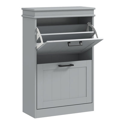 HOMCOM Two-Drawer Minimalistic 10-Shoe Cabinet in grey, showing the two flip-down drawers and the main cabinet door