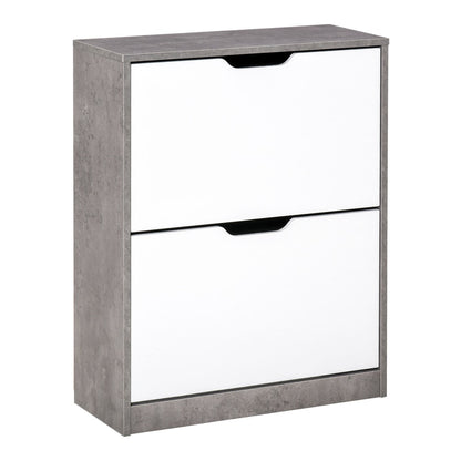 HOMCOM Two Drawer Shoe Cabinet with white fronts and grey sides