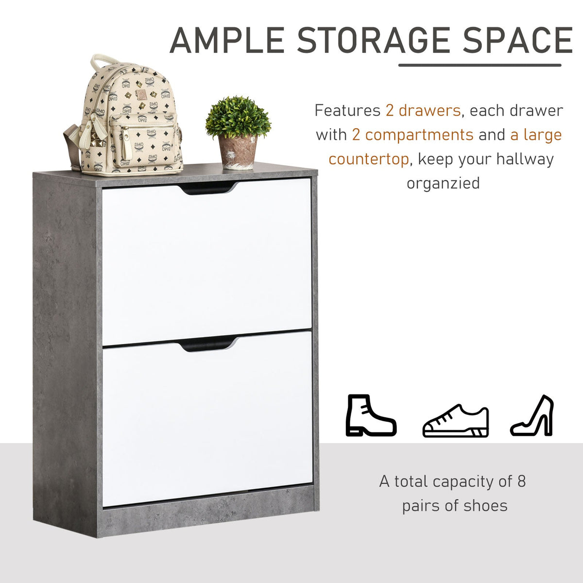 The shoe storage unit has ample storage space for shoes