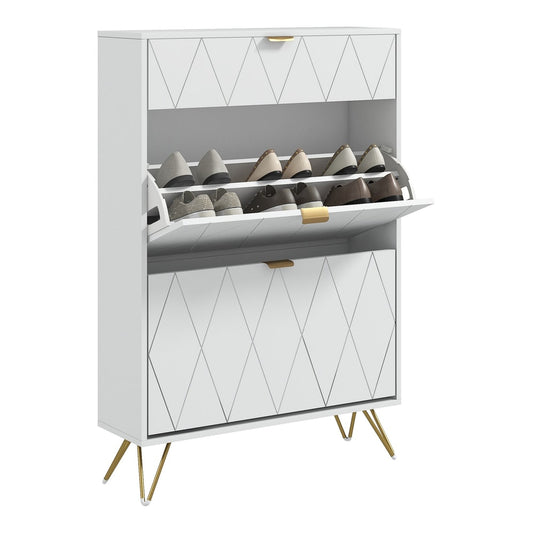 HOMCOM Two Flip Drawer Narrow Shoe Cabinet in white with gold legs