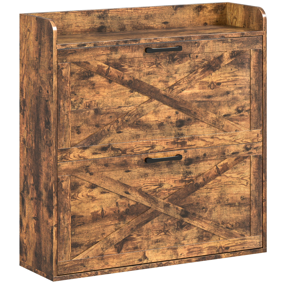HOMCOM Two Flip Drawer Narrow Shoe Cabinet in Rustic Brown