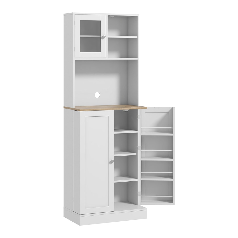 HOMCOM Two-Part Kitchen Storage Cabinet in white with open doors showing internal shelving