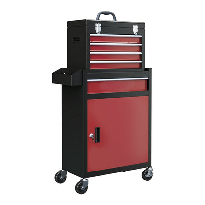 HOMCOM Two-Part Tool Storage Chest on Wheels in Black and Red
