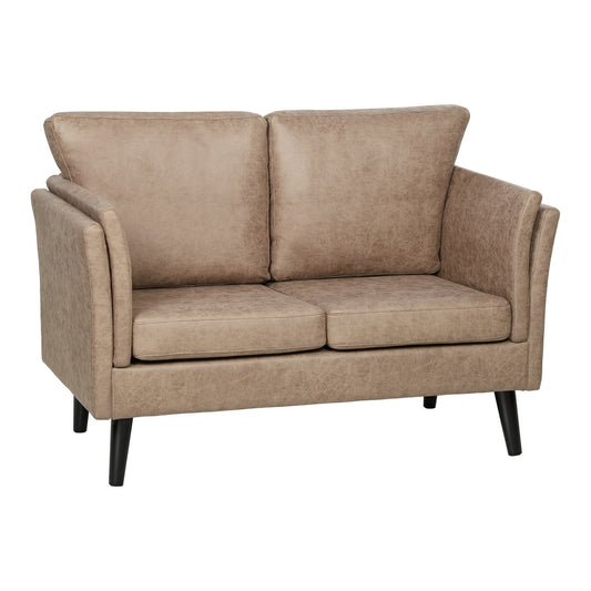 HOMCOM Two-Seater Leathaire Sofa in light brown with two seat cushions and two back cushions