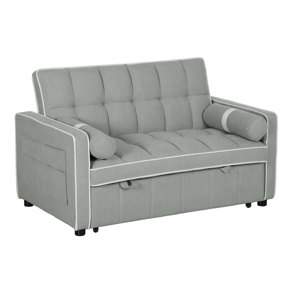 HOMCOM Two-Seater Linen-Look Sofa Bed in light grey with white piping detail