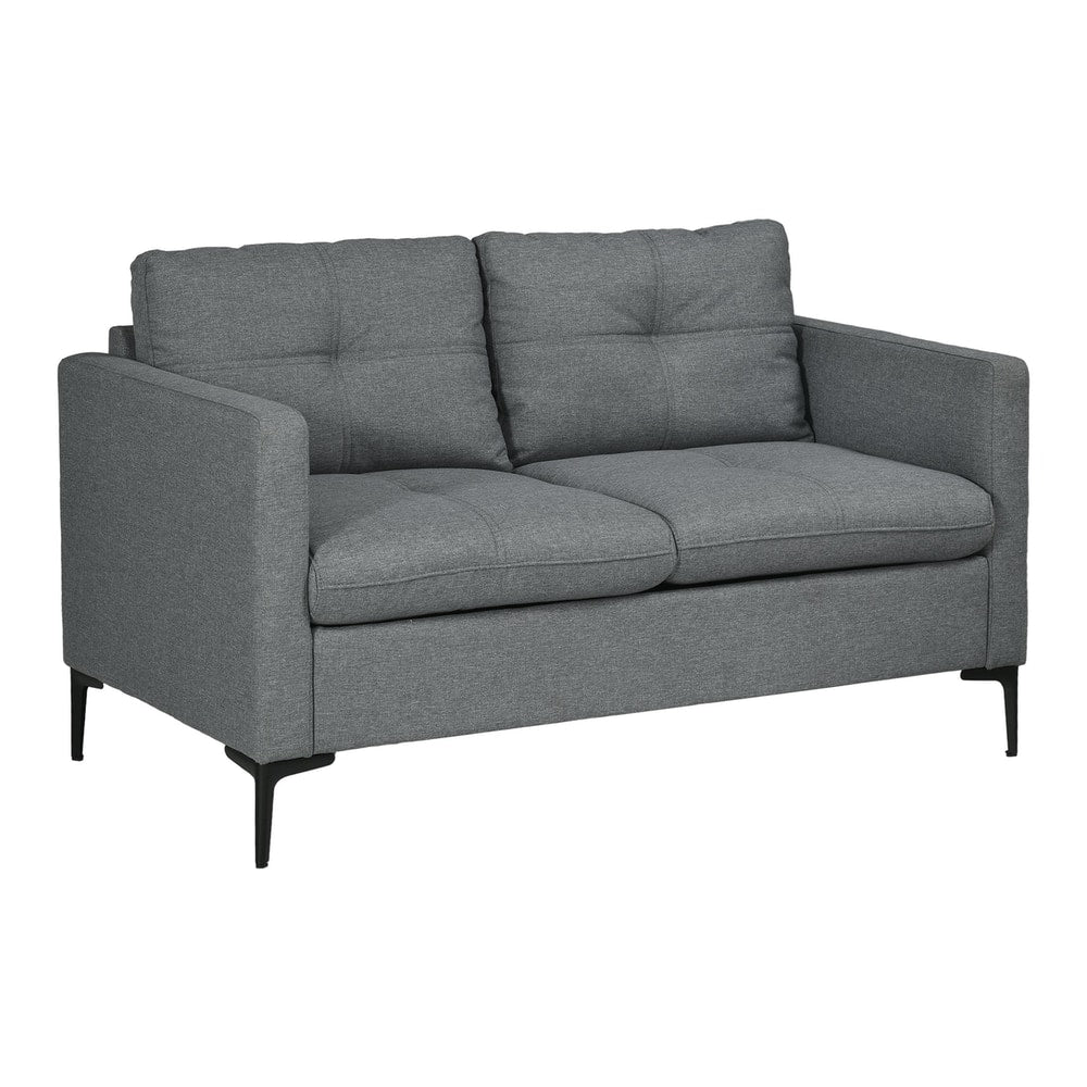 HOMCOM Two-Seater Sofa in grey fabric with black steel legs, shown from the front