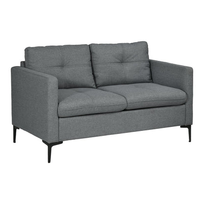 HOMCOM Two-Seater Sofa in grey fabric with black steel legs, shown from the front