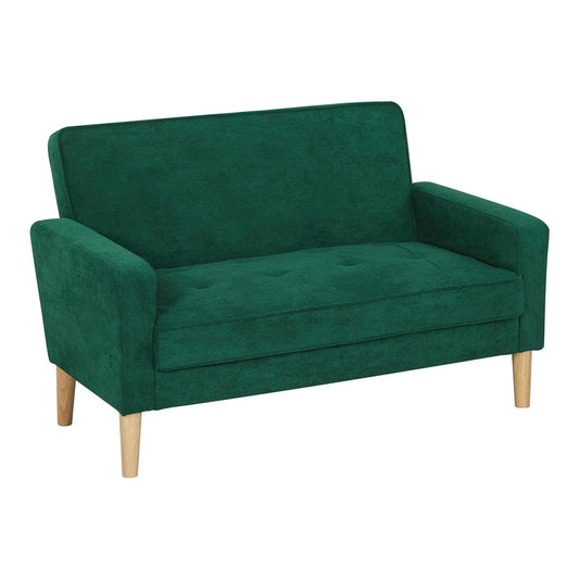 HOMCOM Two-Seater Velvet-Feel Sofa in green, a compact sofa with a tufted seat and wooden legs