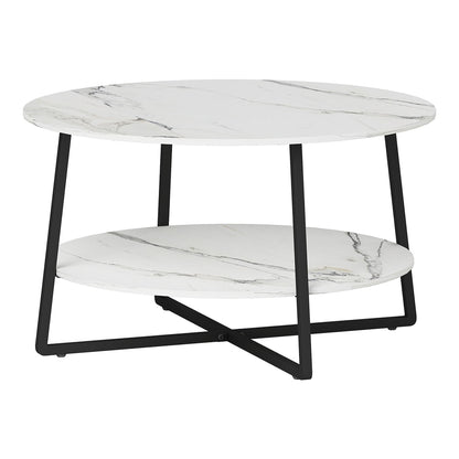 HOMCOM Two-Tier Marble-Effect Coffee Table with white marble-effect top and black legs