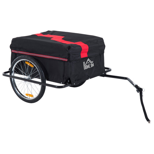 HOMCOM Two-Wheel Bicycle Large Cargo Wagon Trailer Oxford Fabric with a black cover and red stripe