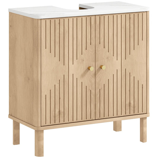 HOMCOM Under Sink Bathroom Cabinet with a slatted door design and oak effect finish
