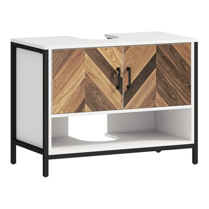 HOMCOM Under Sink Bathroom Cabinet with herringbone doors and an open shelf below