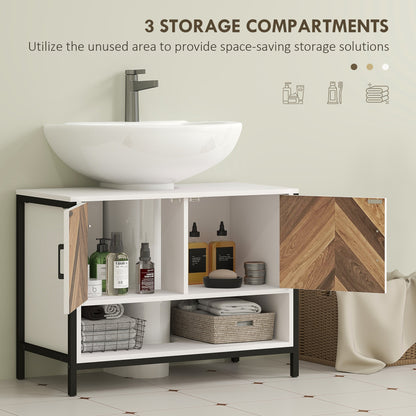 This cream white bathroom cabinet offers three storage compartments for toiletries