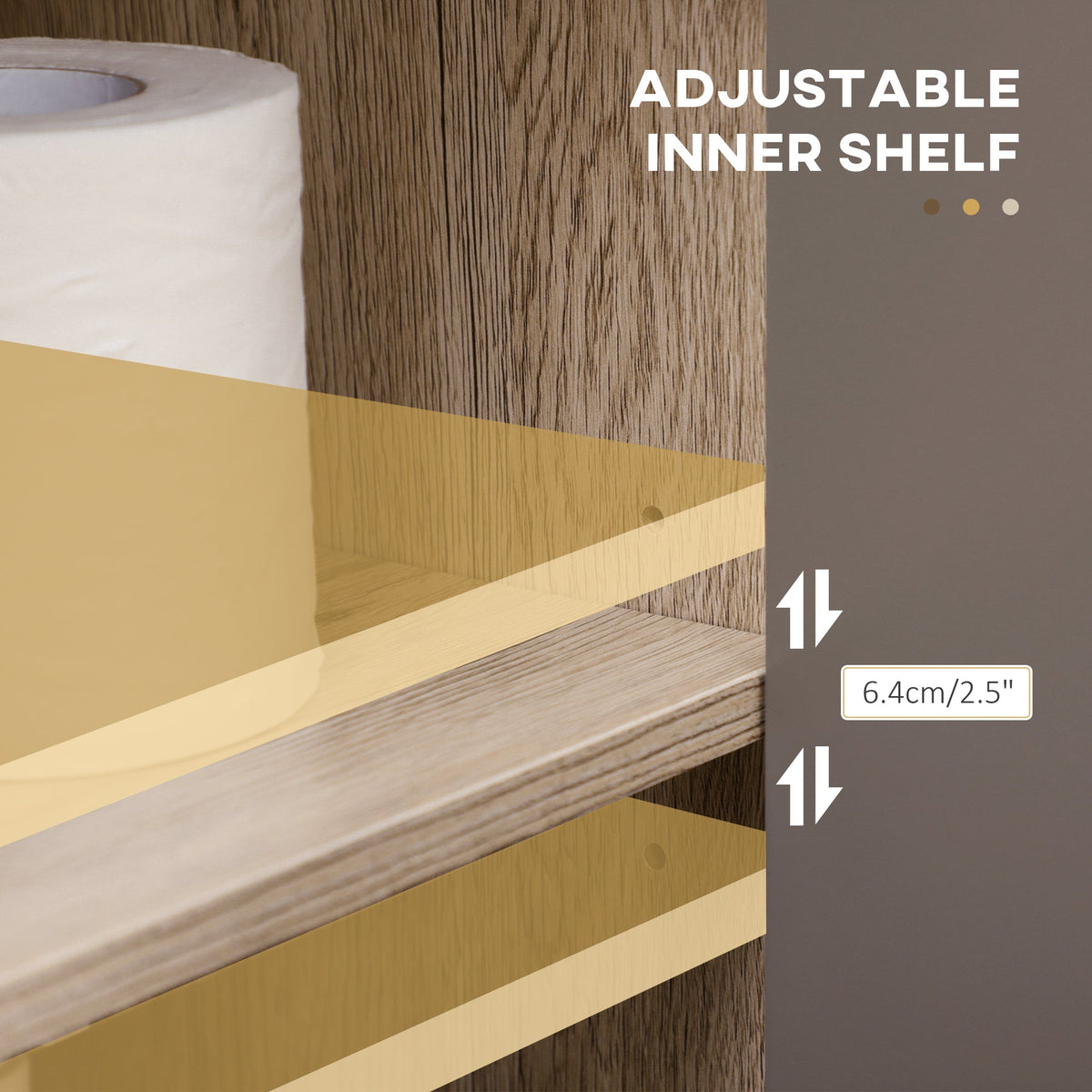The bathroom cabinet interior featuring a shelf that can be moved to different heights