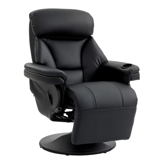 HOMCOM Upholstered Reclining Armchair in black faux leather with a cup holder