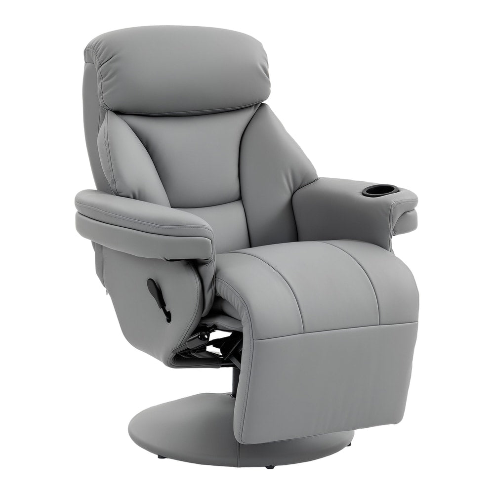 HOMCOM Upholstered Reclining Armchair in grey, shown from the front with a cup holder on the side