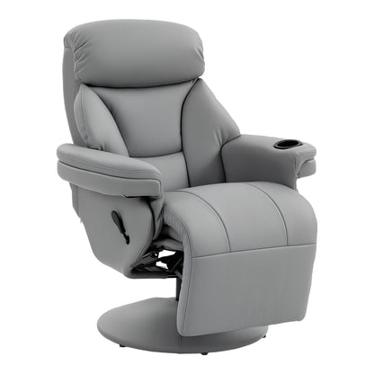 HOMCOM Upholstered Reclining Armchair in grey, shown from the front with a cup holder on the side