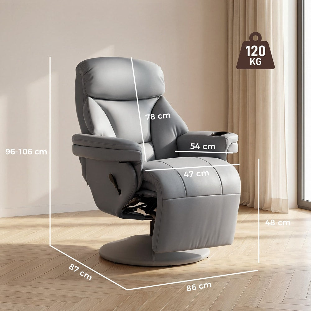Dimensions of the grey upholstered armchair, showing height, width and depth