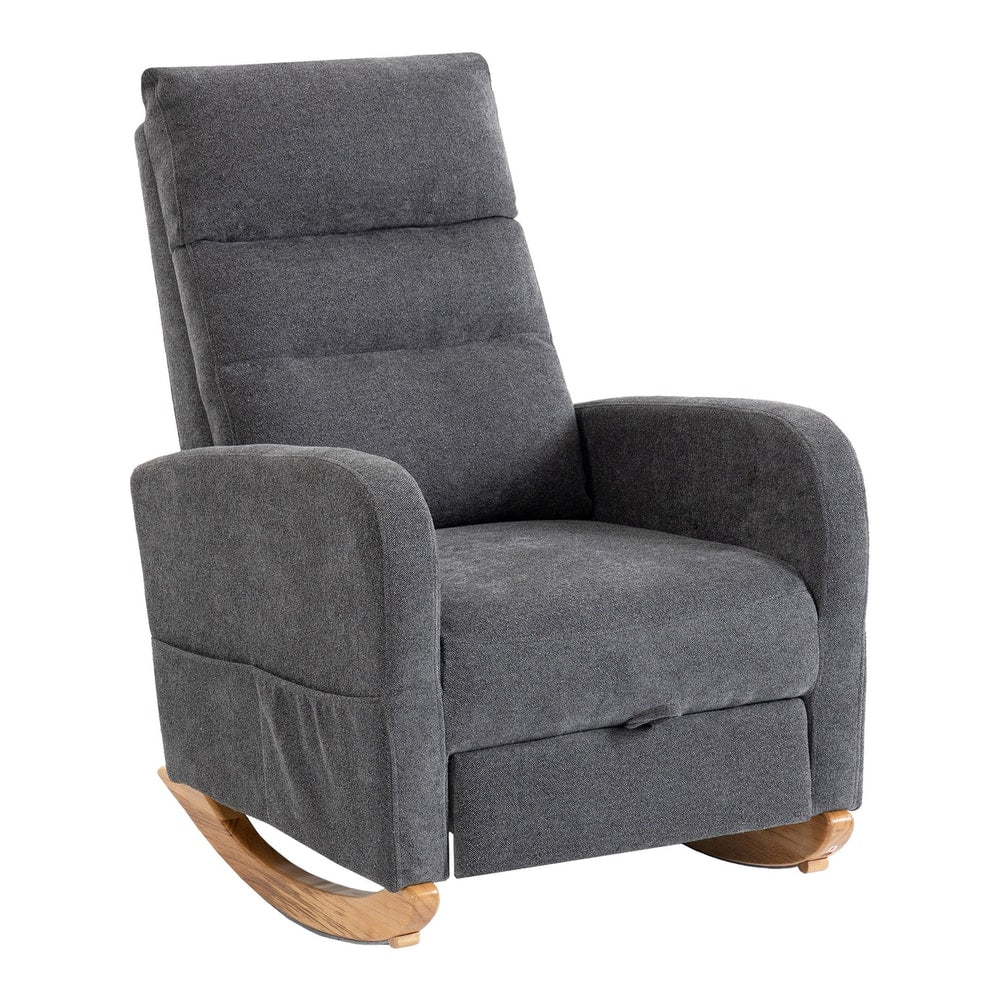 HOMCOM Upholstered Rocking Chair in grey fabric with wooden rocking base