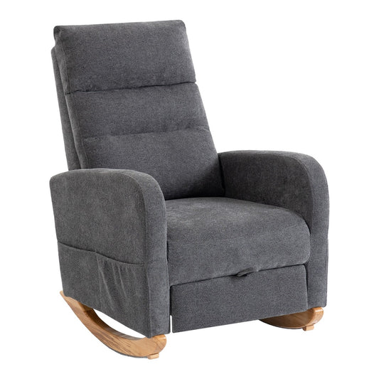 HOMCOM Upholstered Rocking Chair in grey fabric with wooden rocking base
