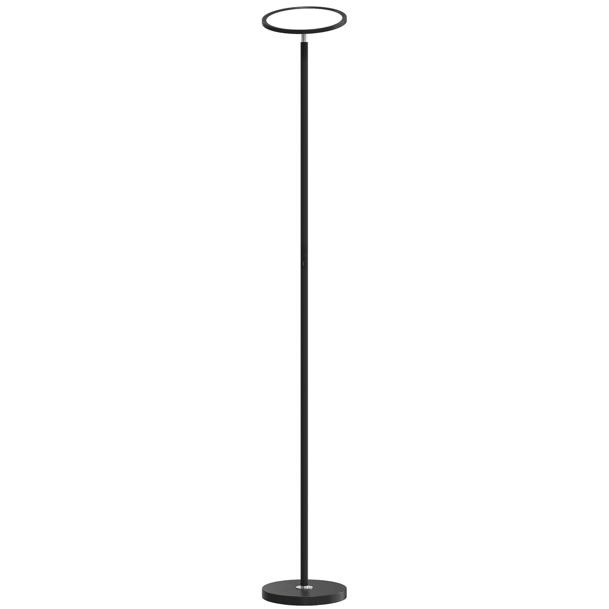 HOMCOM Uplighter Floor Lamp in black with a slim stand and a circular light head on a white background